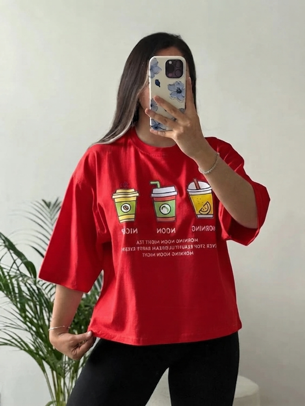 تیشرت باکسی زنانه چاپی coffee time